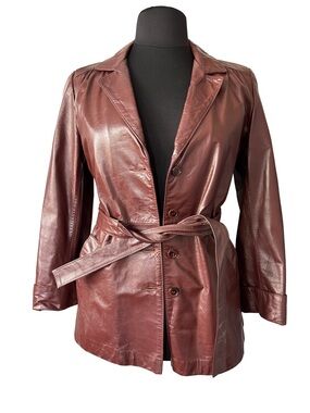 Vintage Sears Genuine Leather Jacket Women’s Belted Blazer Brown 70s 80s Retro